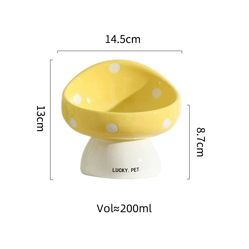 Gamelle chat surélevée style champignon en céramique antidérapante jaune