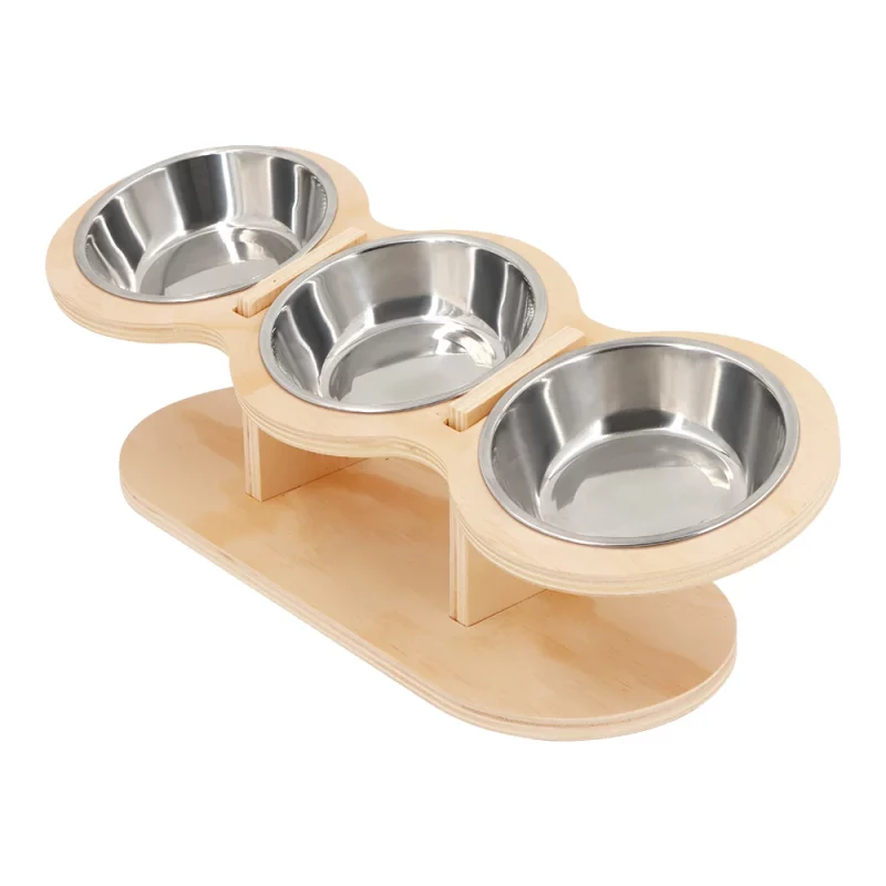 Gamelle Chat Surélevée Trio Inox Bois