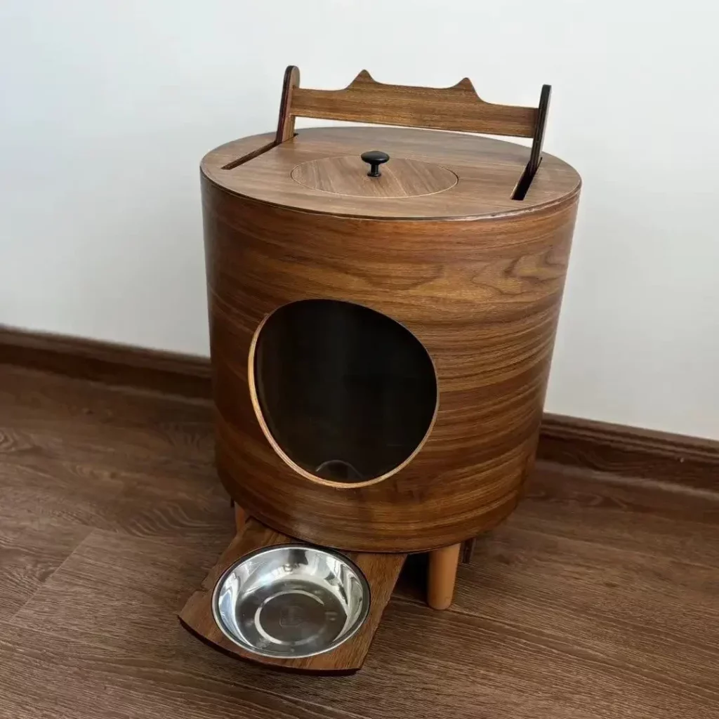 Distributeur Bois Chien & Chat – Gamelle Intégrée Design Niche