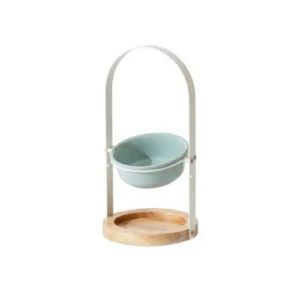 Gamelle Chat Surélevée en Céramique avec Support Bois – 1 Bol Incliné 300ml - vert