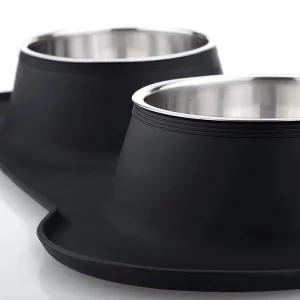 Gamelle Chien Antidérapante avec Double Bol Inox et Tapis Silicone