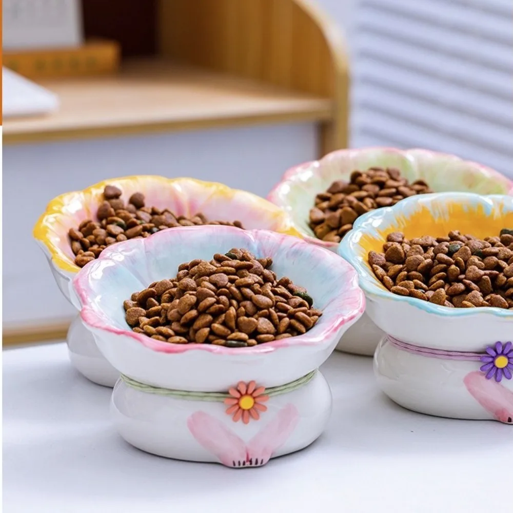 Gamelle Chat Surélevée en Céramique – Design Fleur avec Pieds Antidérapants
