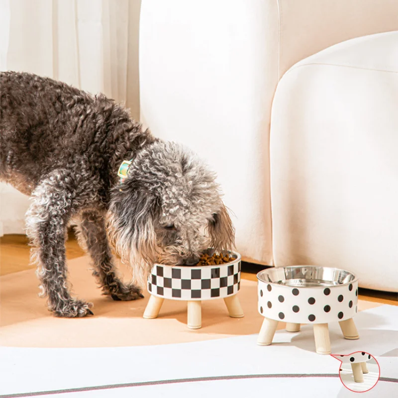 Gamelle Surélevée à Carreaux & Petits Pois pour Chats et Chiens
