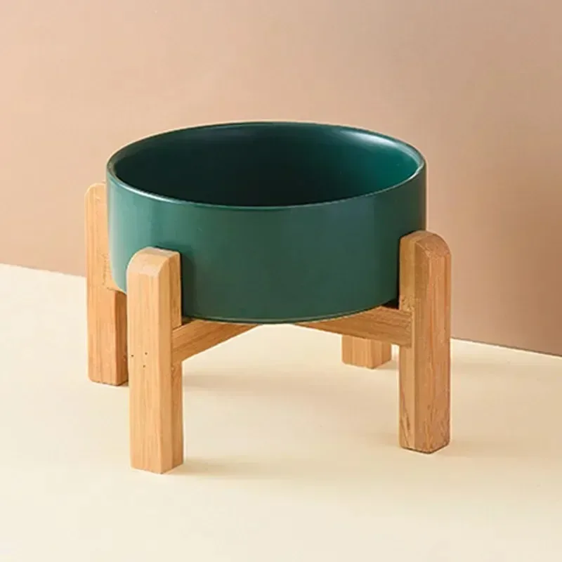 Gamelle Élevée en Céramique avec Support Bois – 1800ml - vert