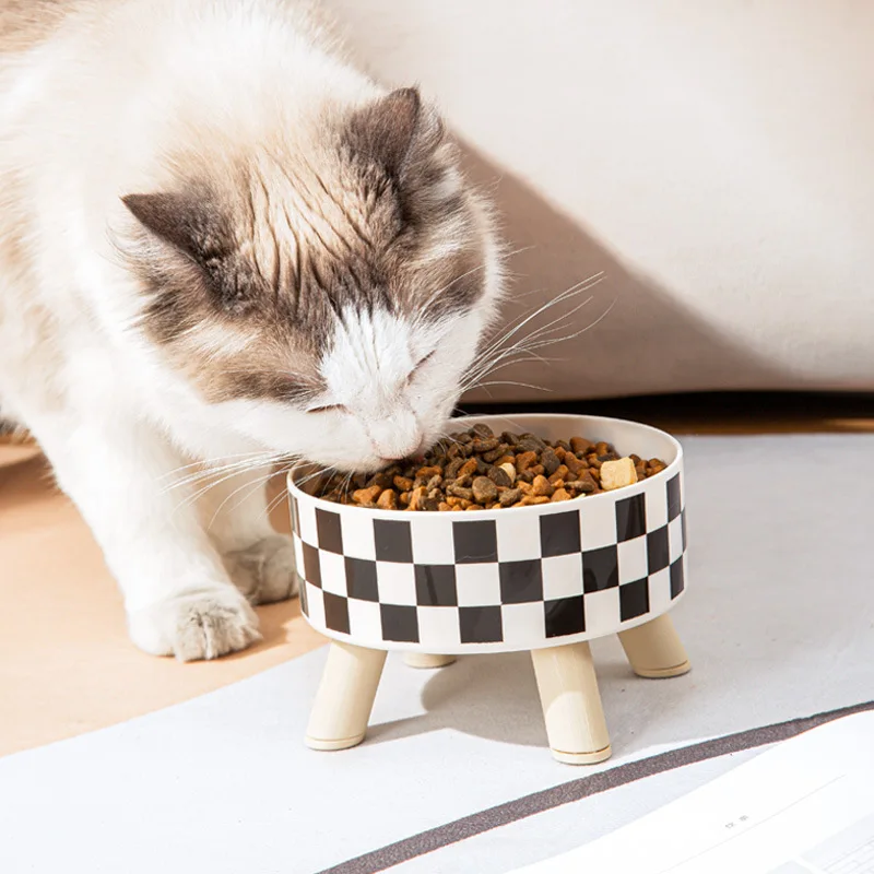 Gamelle Surélevée à Carreaux & Petits Pois pour Chats et Chiens