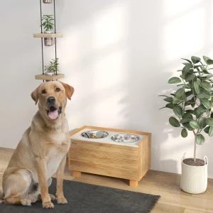 Gamelle Chien Surélevée Intégrée dans Meuble en Bois – Design Chêne