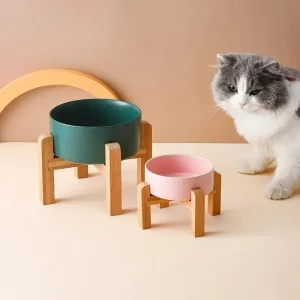 Gamelle Élevée en Céramique avec Support Bois – 1800ml