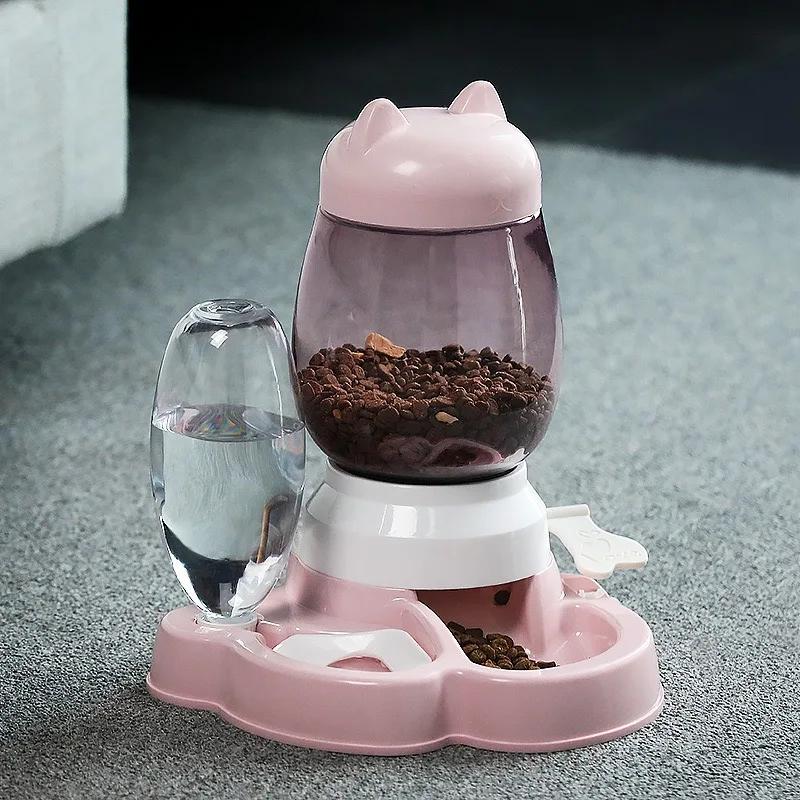 Distributeur de Croquettes Chat – Design Félin avec Fontaine à Eau - rose