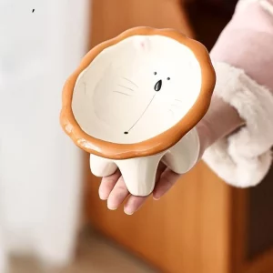 Gamelle Chat Surélevée en Céramique – Design Petit Lion Mignon