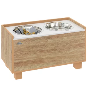 Gamelle Chien Surélevée Intégrée dans Meuble en Bois – Design Chêne